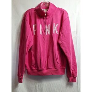 PINK Victoria's Secret 1/4 Zip Pullover Sweatshirt Sz S Pink Spell-Out 90s Y2K